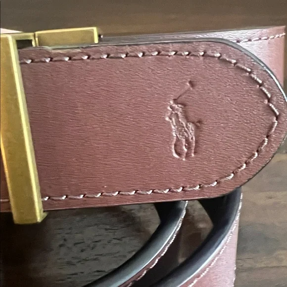Polo by Ralph Lauren Reversible Black/ town Belt with Gold Buckle, 32.5” - Picture 3 of 10